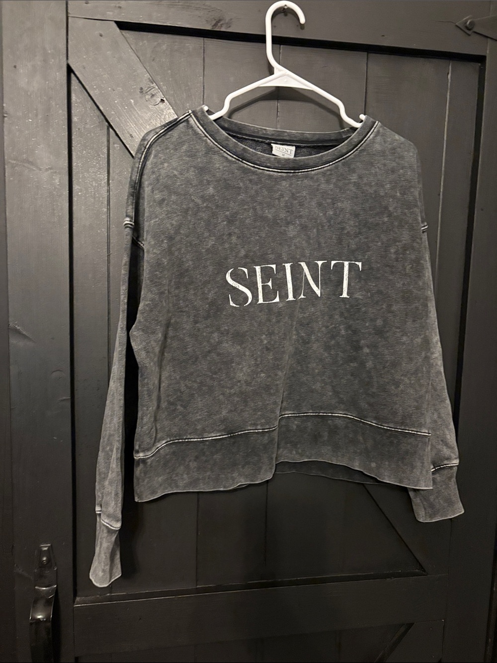 SEINT Vintage-Wash Black Logo Crewneck Sweatshirt - Women's